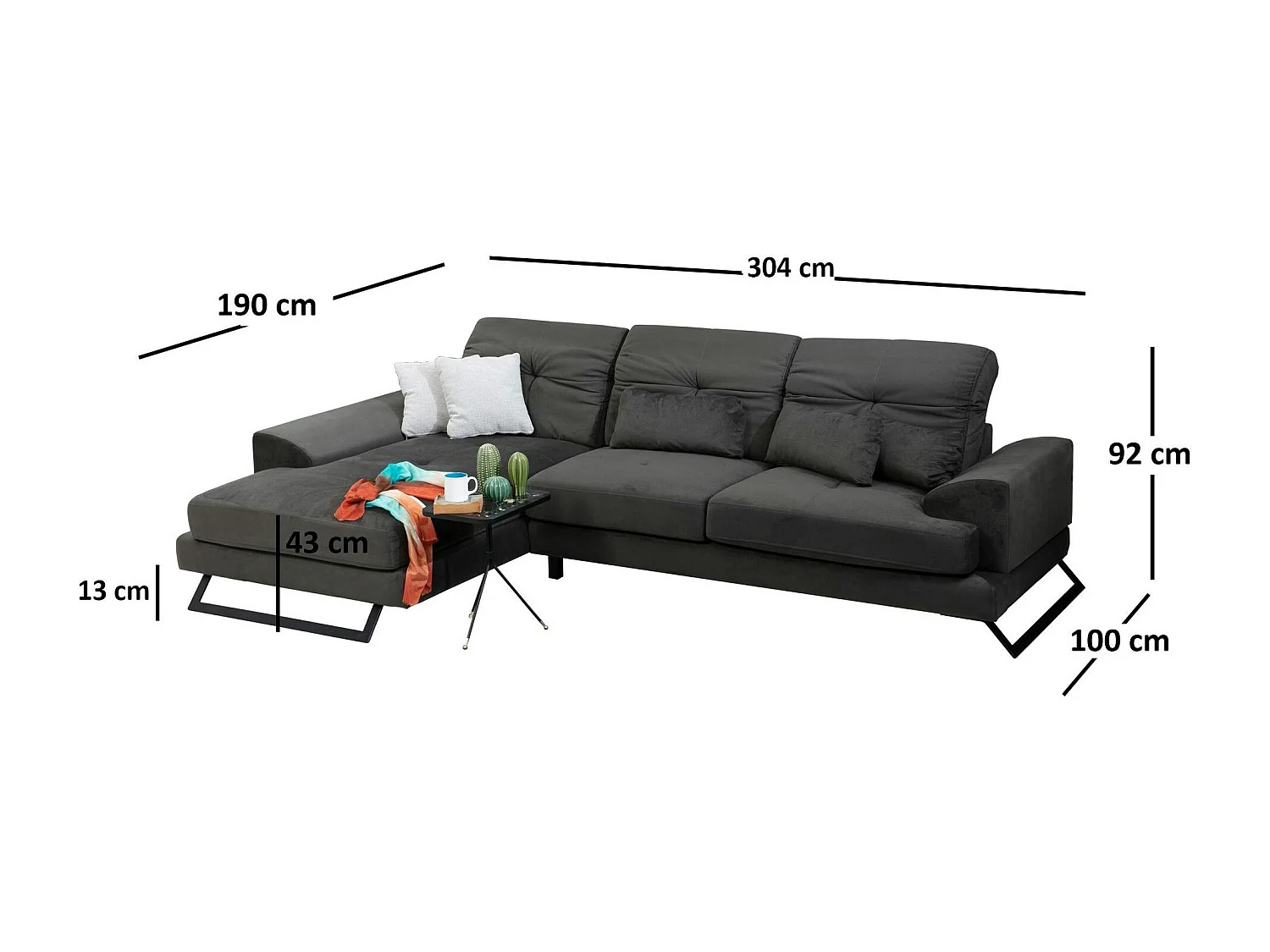 Canapé d'angle anthracite - dossier inclinable, côté gauche MILO