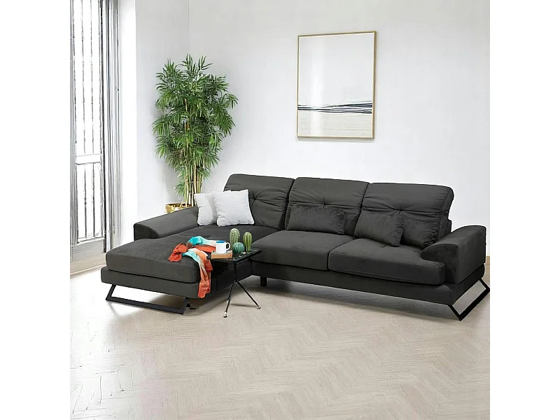 Canapé d'angle anthracite - dossier inclinable, côté gauche MILO