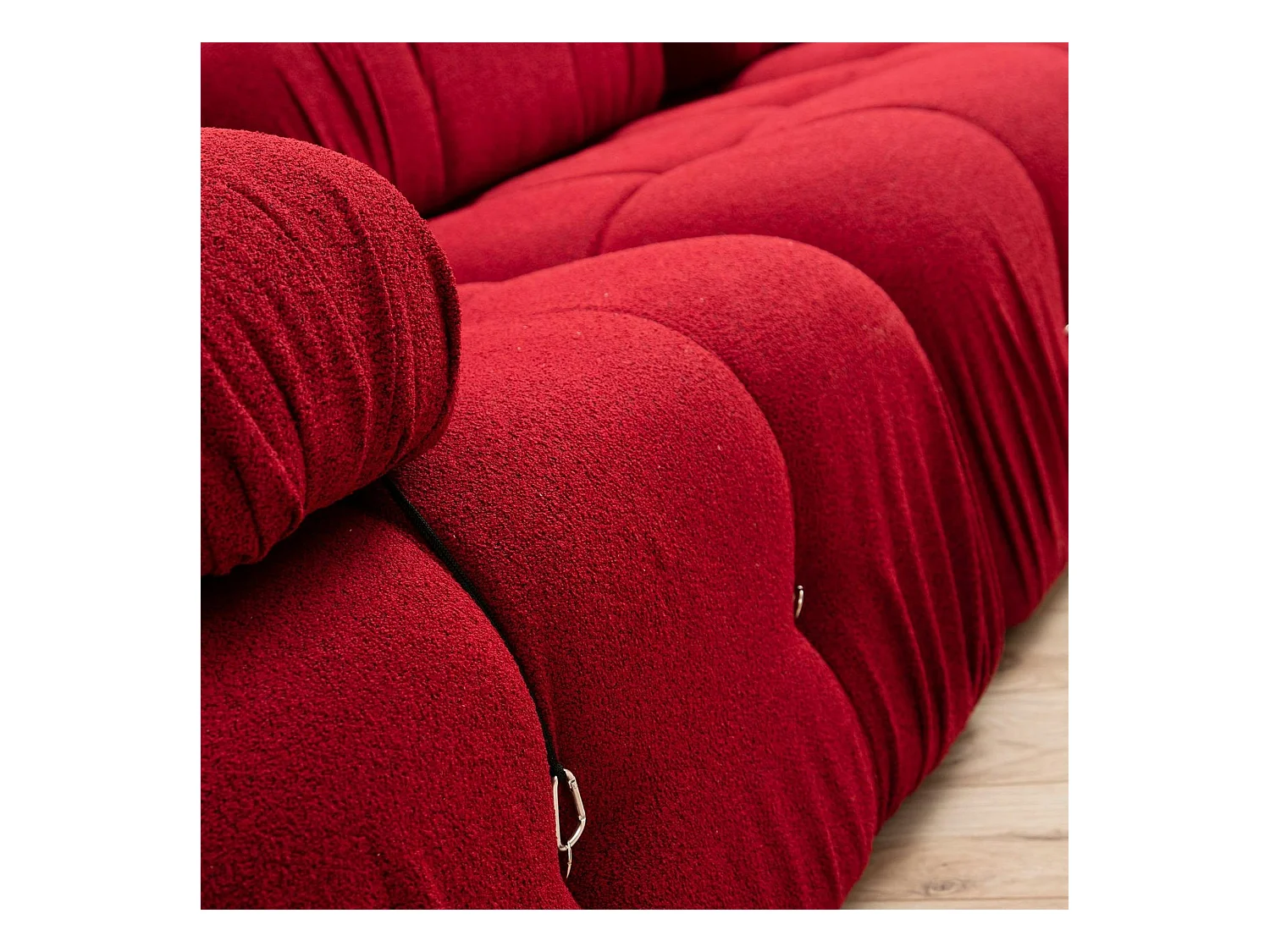 Canapé d'angle modulable rouge - tissu bouclette RONDA