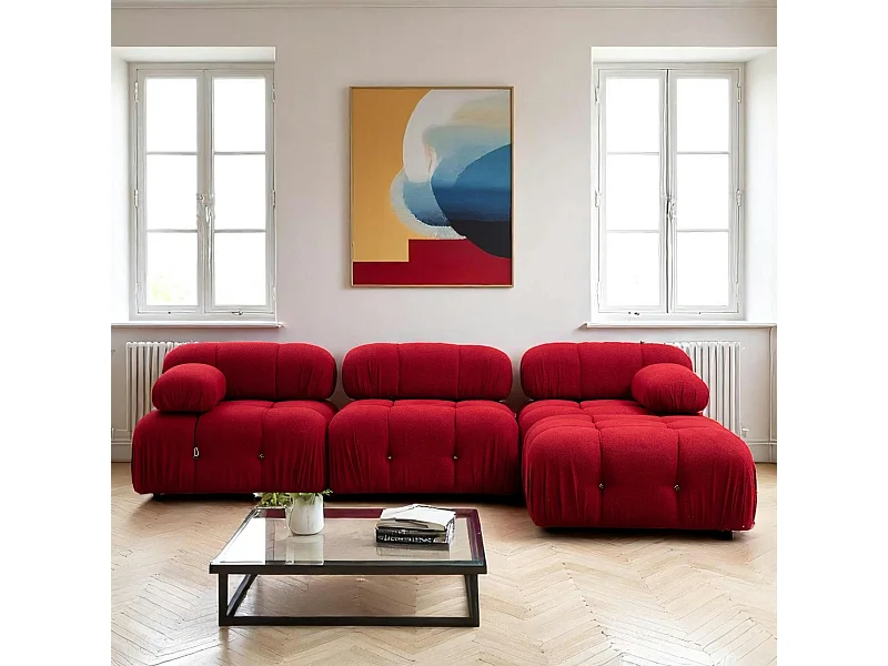 Canapé d'angle modulable rouge - tissu bouclette RONDA