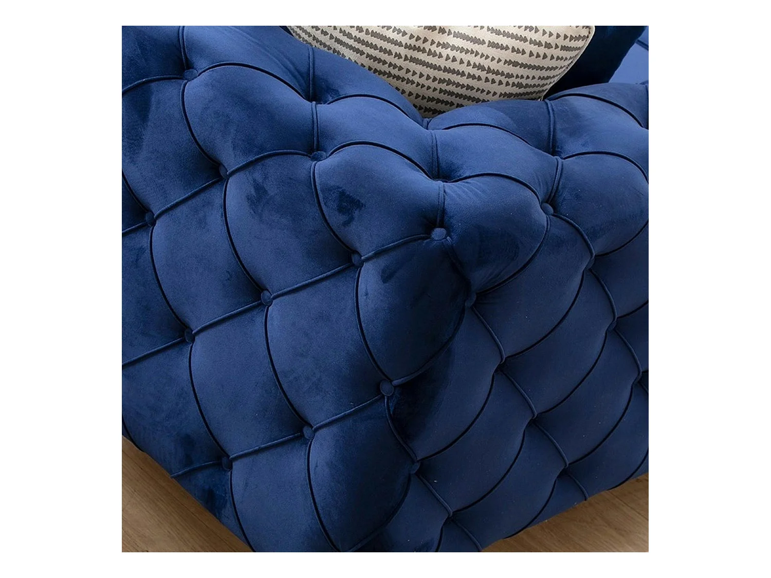 Canapé 2 places bleu nuit en velours capitonné DOVER