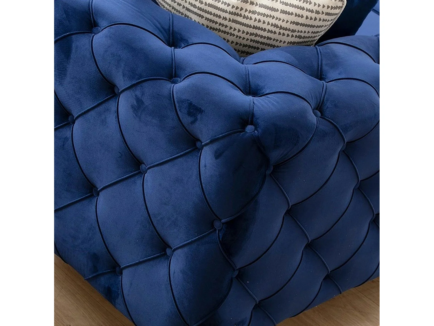 Canapé 2 places bleu nuit en velours capitonné DOVER