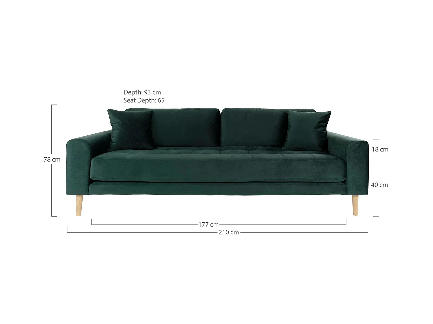 Canapé 3 places vert foncé - velours, AMSTERDAM