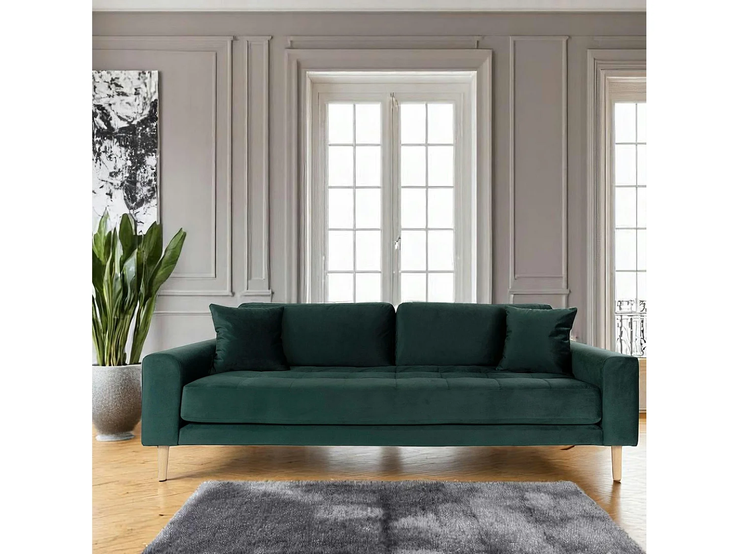 Canapé 3 places vert foncé - velours, AMSTERDAM