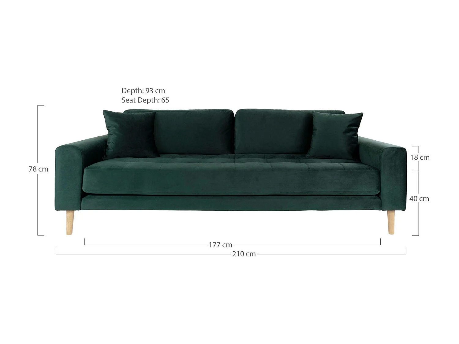 Canapé 3 places vert foncé - velours, AMSTERDAM