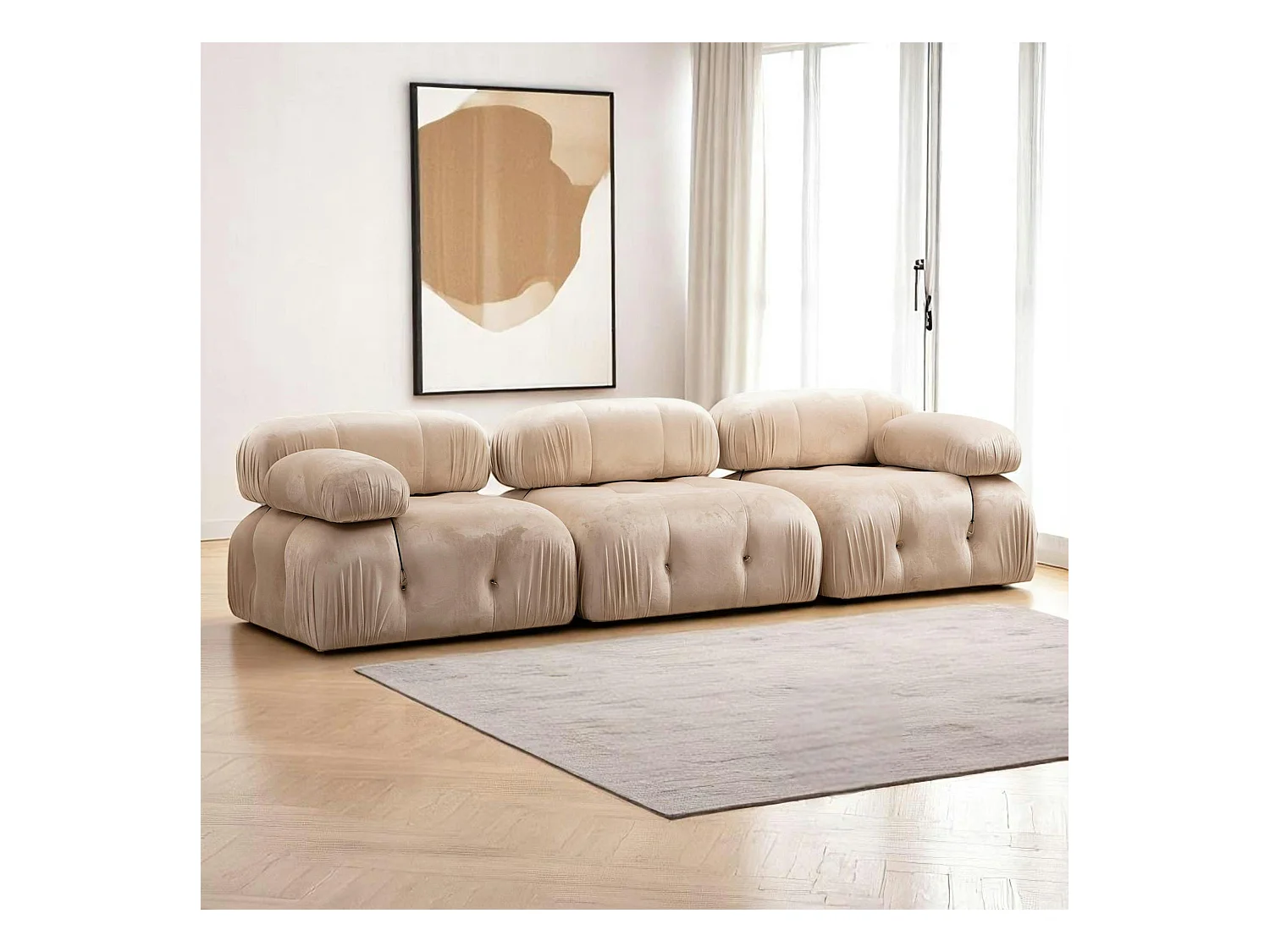 Canapé modulable 3 places - velours beige RONDA