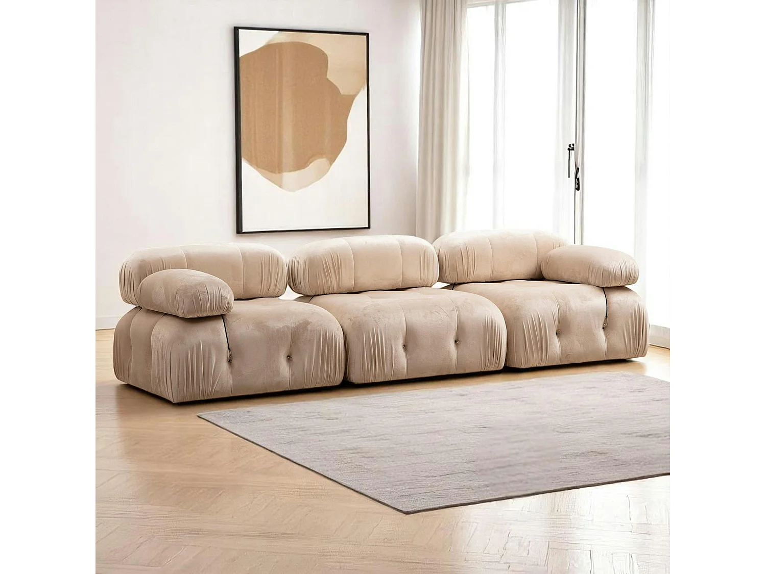Canapé modulable 3 places - velours beige RONDA