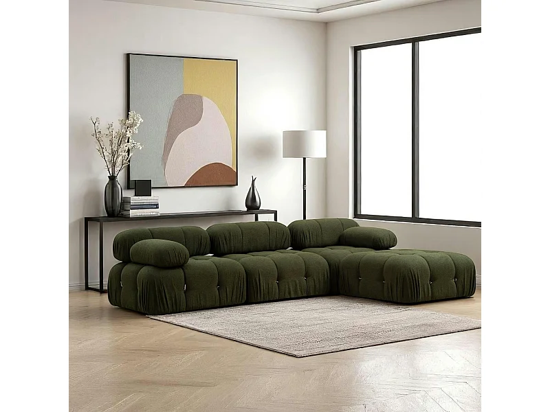 Canapé d'angle modulable vert - tissu bouclette RONDA