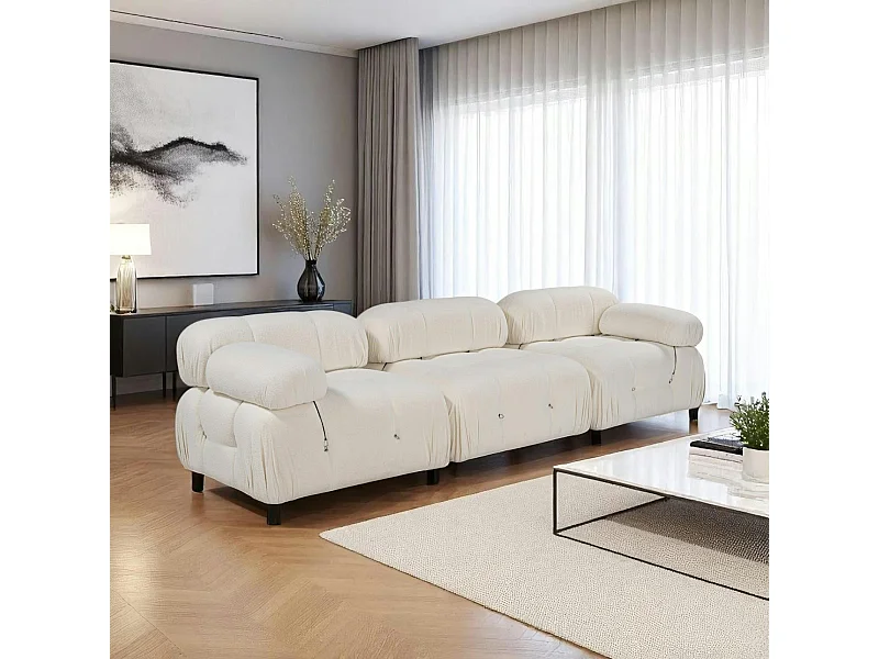 Canapé modulable 3 places - écru, bouclette RONDA