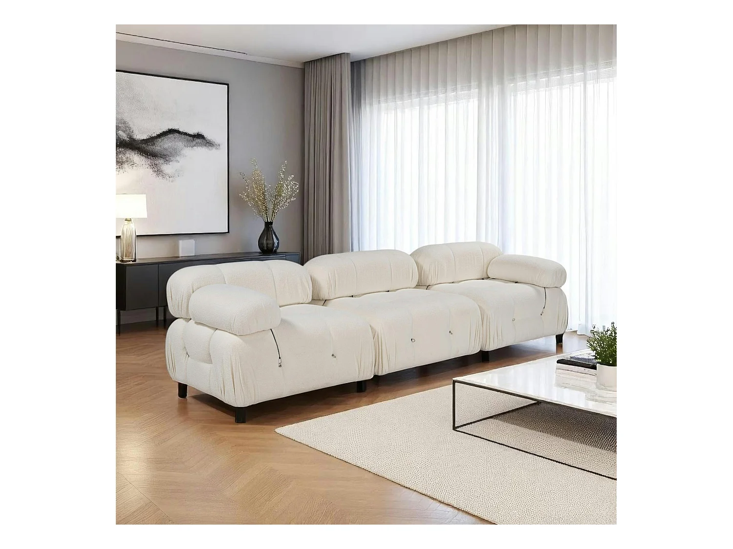 Canapé modulable 3 places - écru, bouclette RONDA