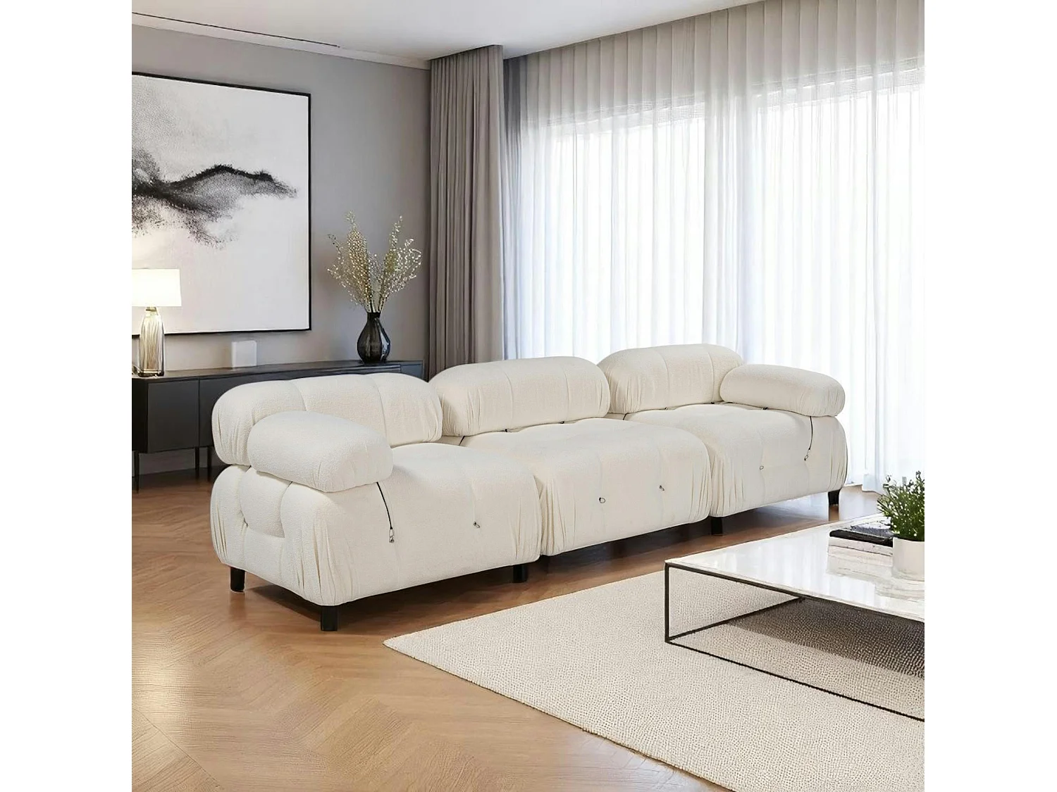 Canapé modulable 3 places - écru, bouclette RONDA