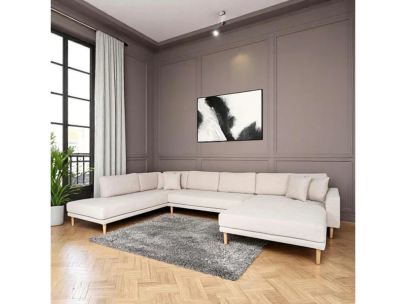 Canapé panoramique beige sable - côté droit, 370 cm AMSTERDAM