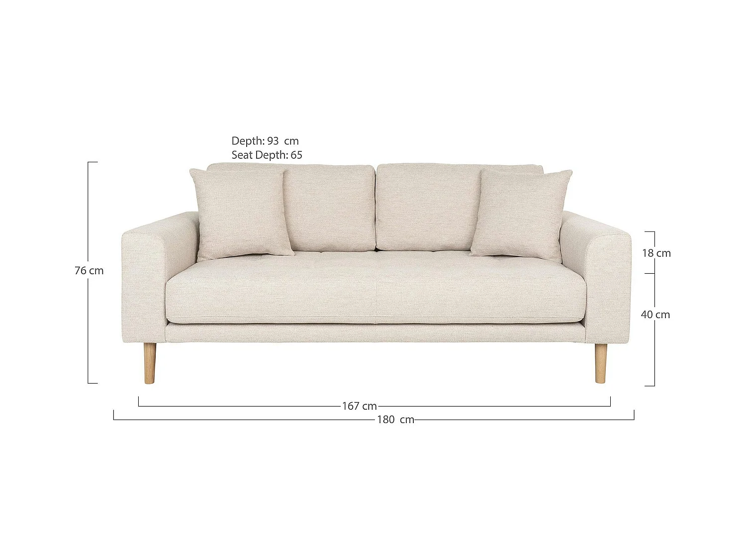 Canapé 2 places 1/2 beige sable 180 cm AMSTERDAM