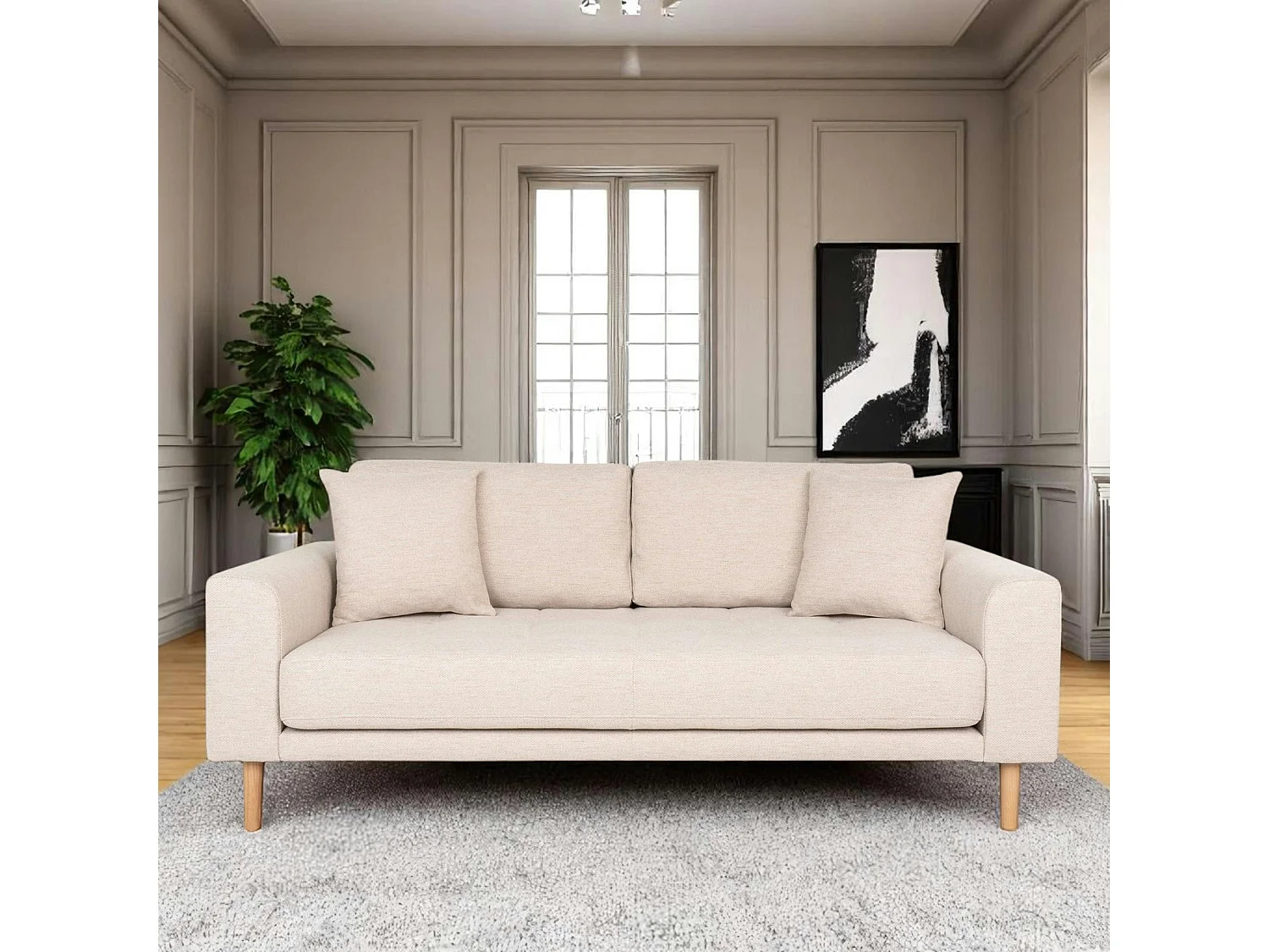 Canapé 2 places 1/2 beige sable 180 cm AMSTERDAM