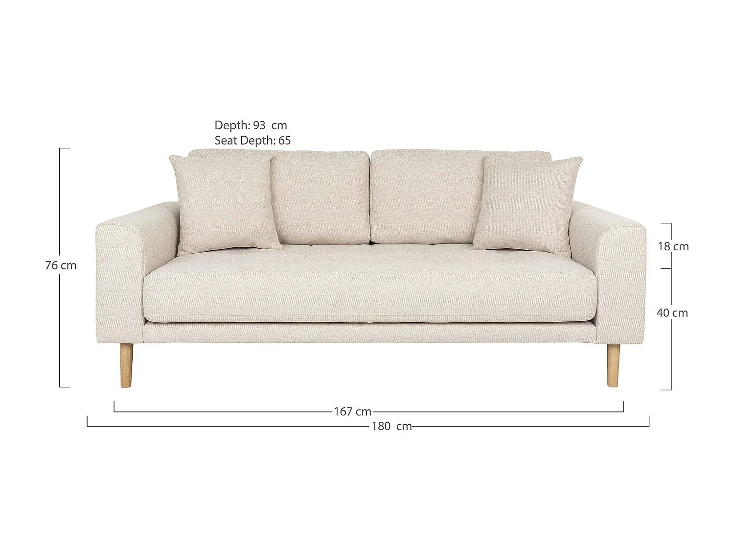 Canapé 2 places 1/2 beige sable 180 cm AMSTERDAM