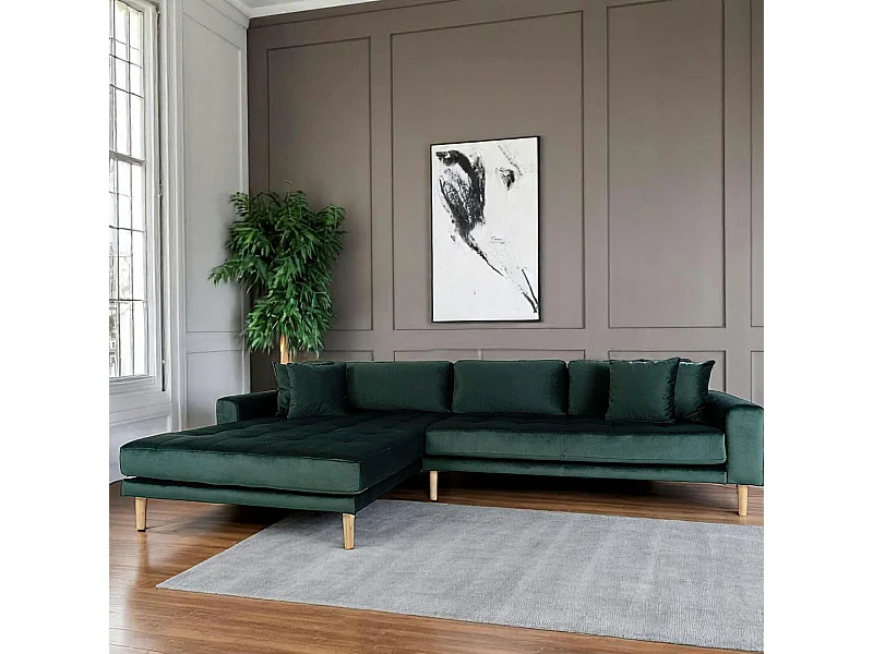Canapé d'angle vert foncé en velours - côté gauche, AMSTERDAM