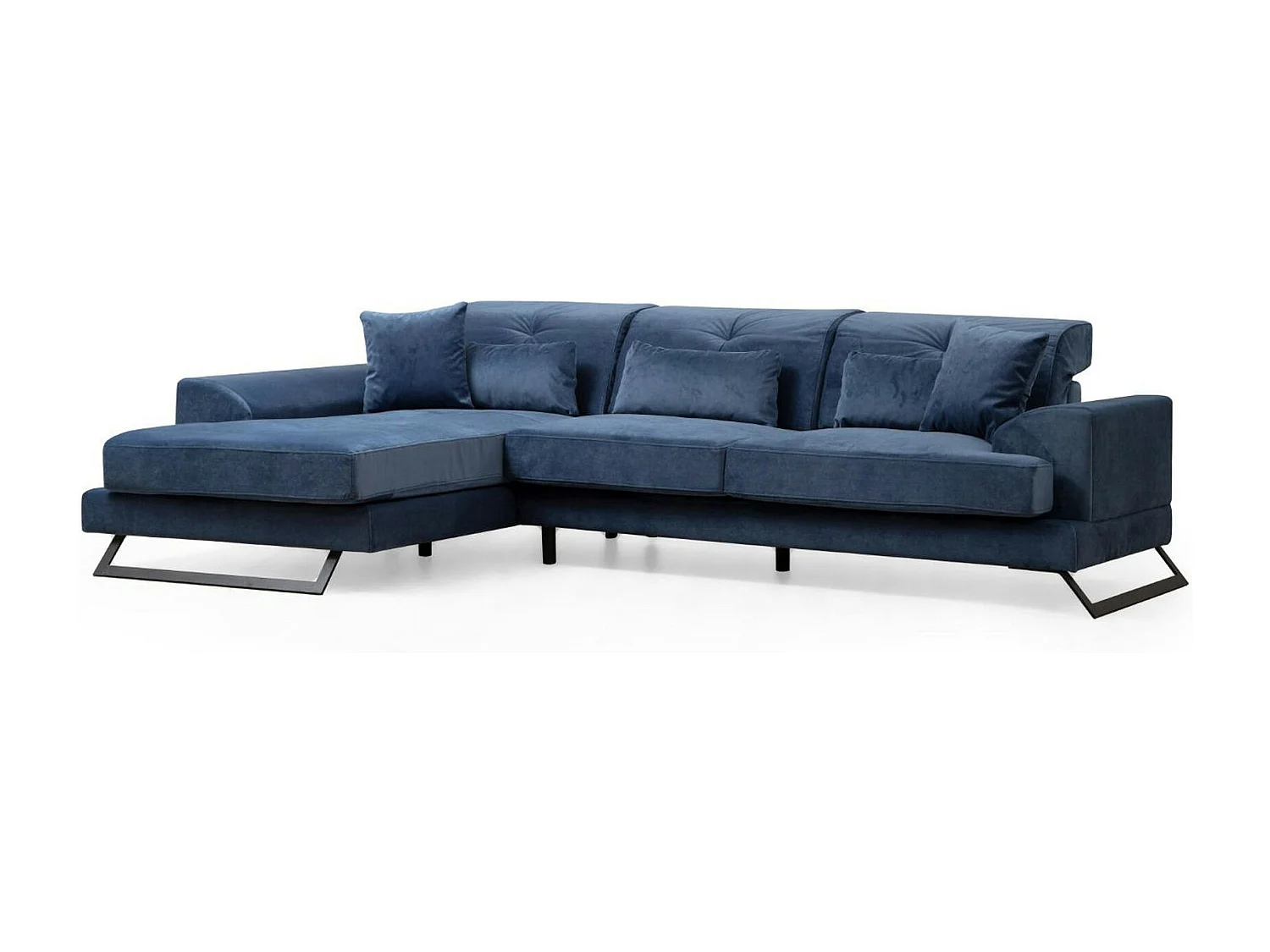 Canapé d'angle bleu nuit - dossier inclinable, côté gauche MILO