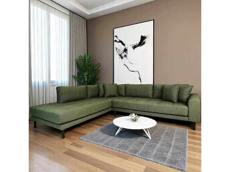 Canapé d'angle vert nature - côté gauche, 257 cm AMSTERDAM