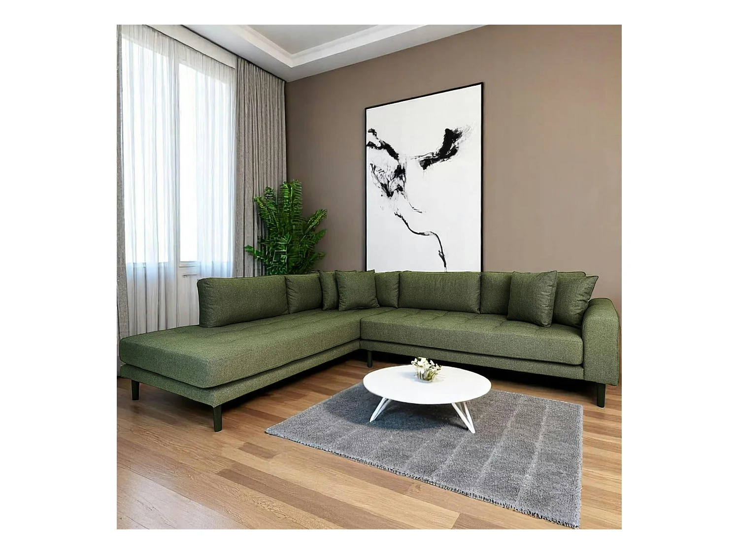 Canapé d'angle vert nature - côté gauche, 257 cm AMSTERDAM