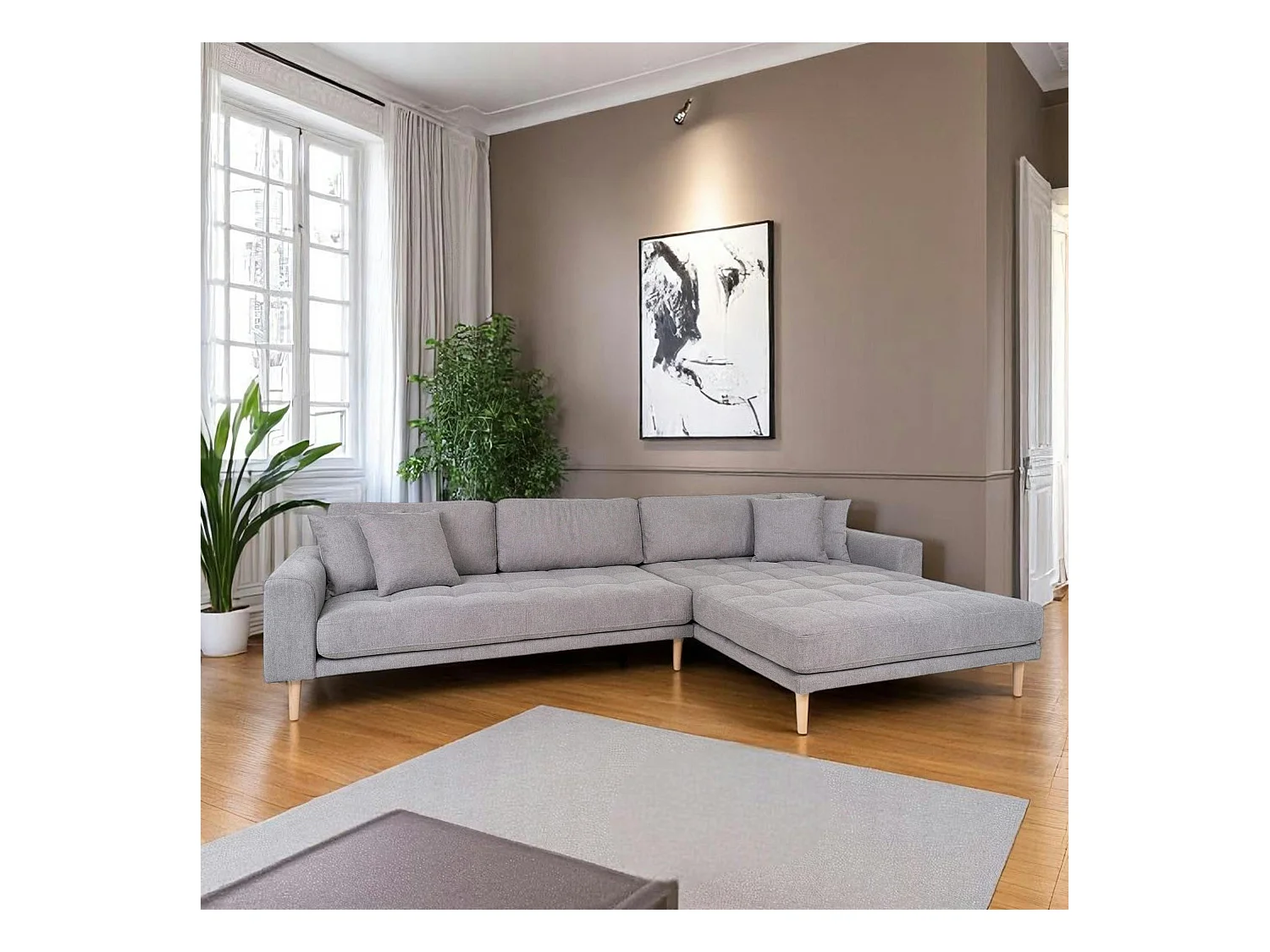 Canapé d'angle gris clair - côté droit, 290 cm AMSTERDAM