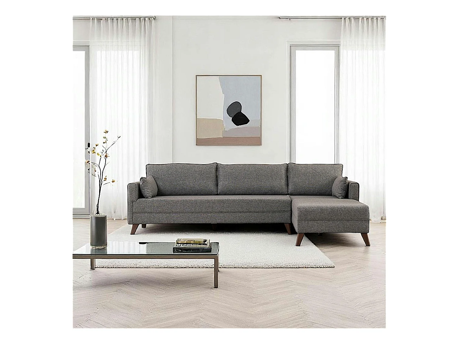 Canapé d'angle gris - 275 cm, côté droit SPLIT