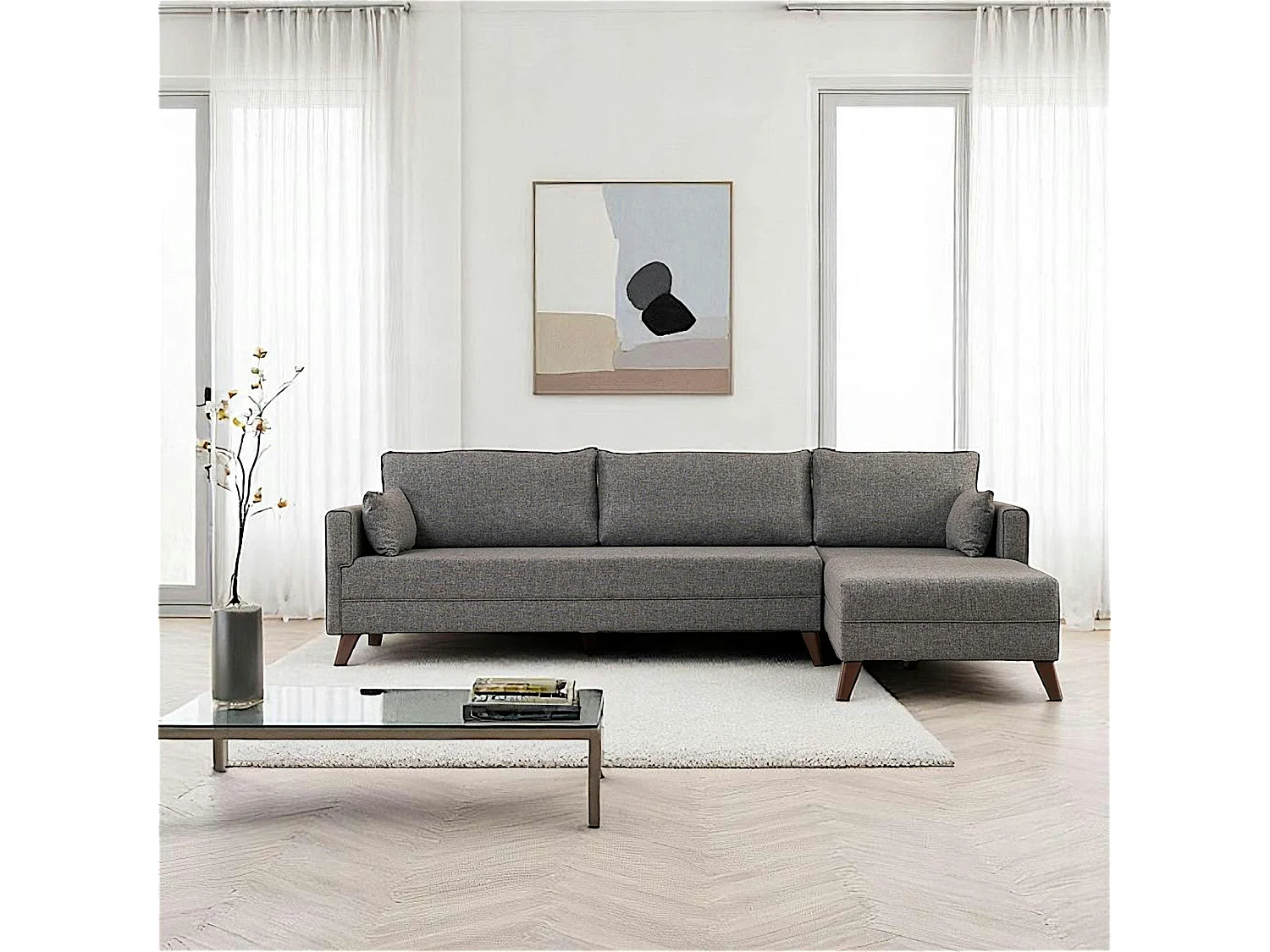 Canapé d'angle gris - 275 cm, côté droit SPLIT