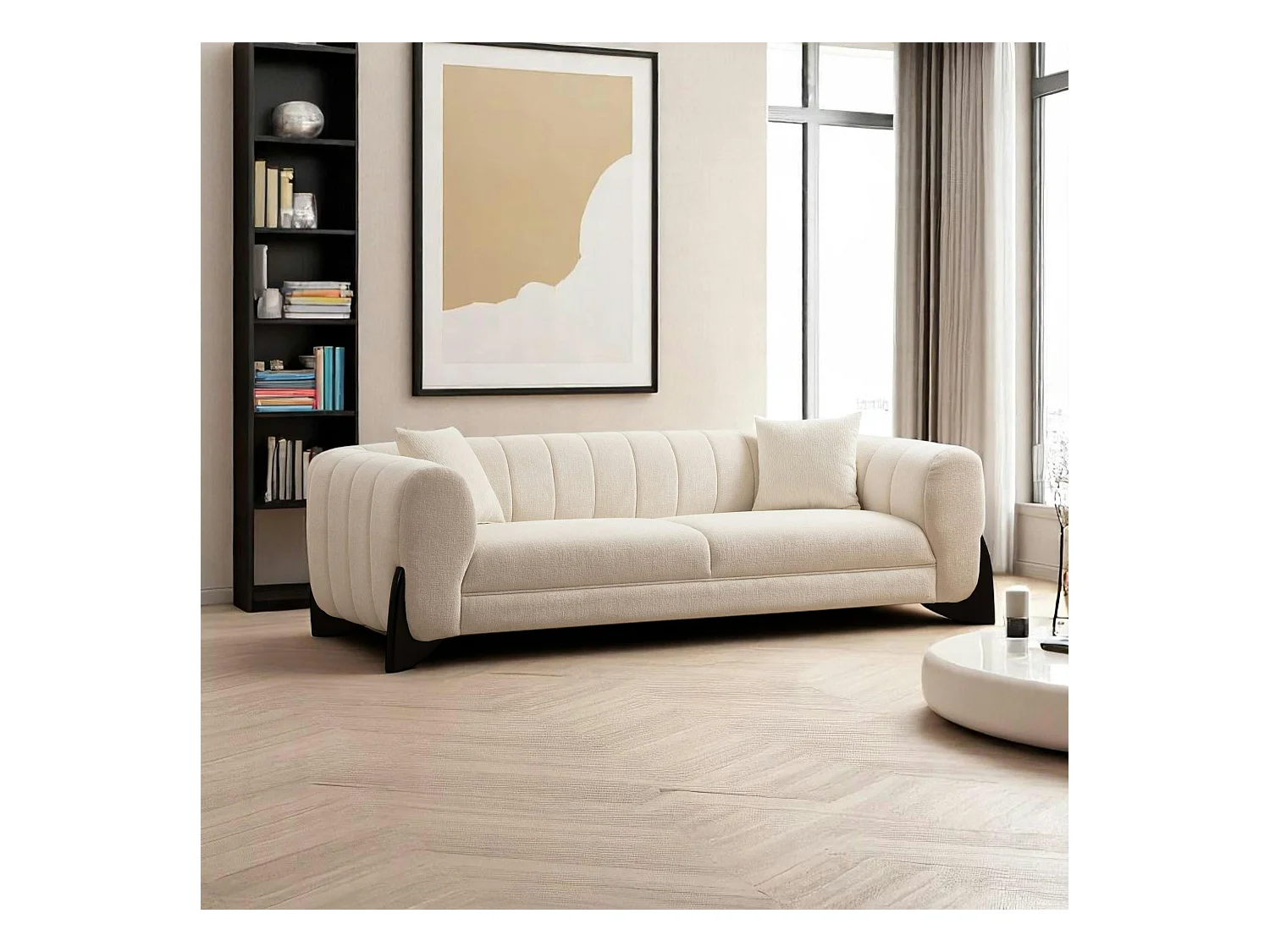 Canapé 3 places écru - pieds design noirs LUCCA