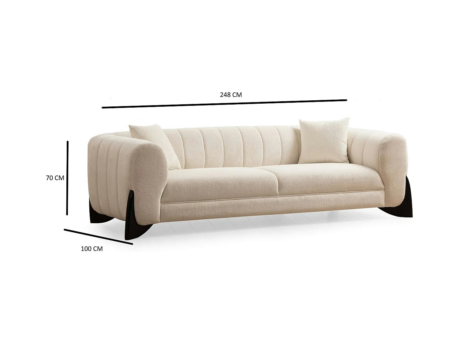 Canapé 3 places écru - pieds design noirs LUCCA