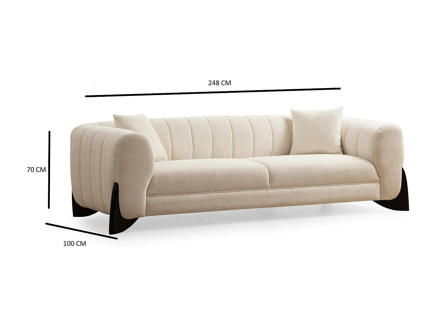 Canapé 3 places écru - pieds design noirs LUCCA