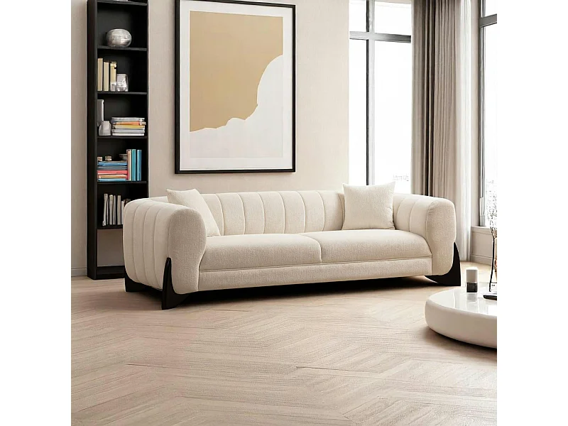 Canapé 3 places écru - pieds design noirs LUCCA