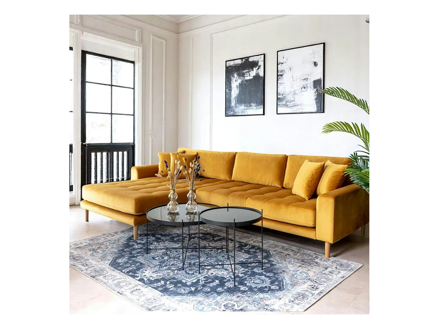 Canapé d'angle moutarde en velours - côté gauche, AMSTERDAM