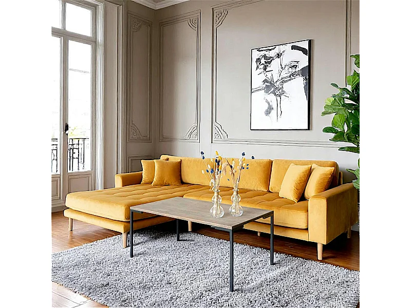 Canapé d'angle moutarde en velours - côté gauche, AMSTERDAM