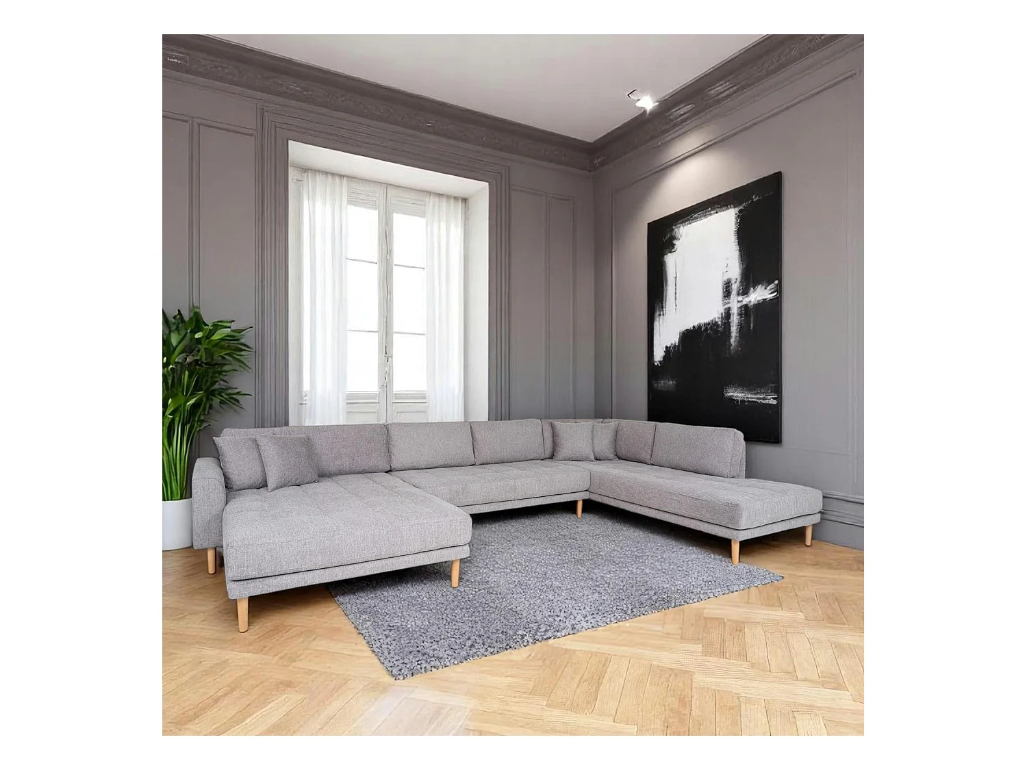 Canapé panoramique gris clair - côté gauche, 370 cm AMSTERDAM