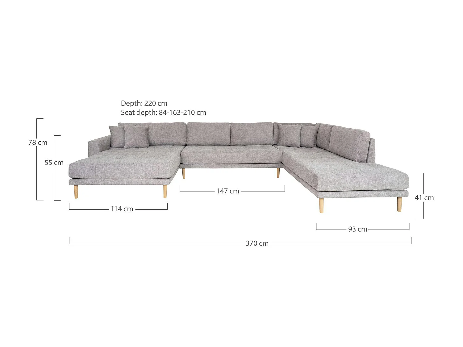 Canapé panoramique gris clair - côté gauche, 370 cm AMSTERDAM