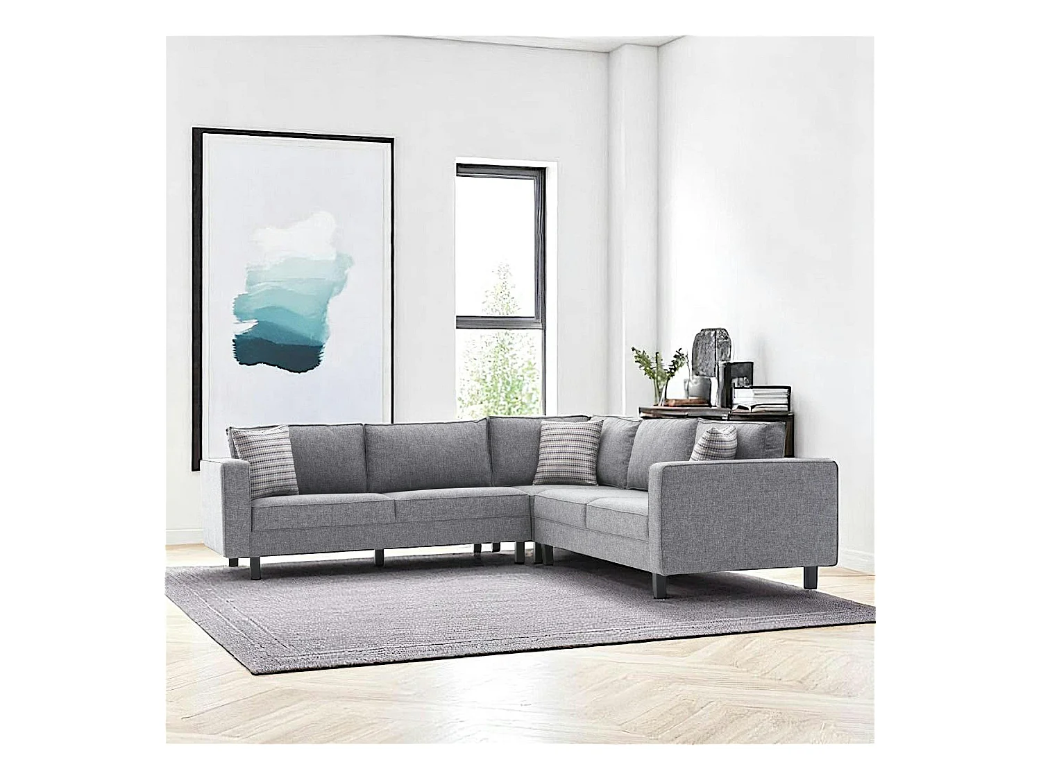 Canapé d’angle réversible gris - pieds droits CORTONA