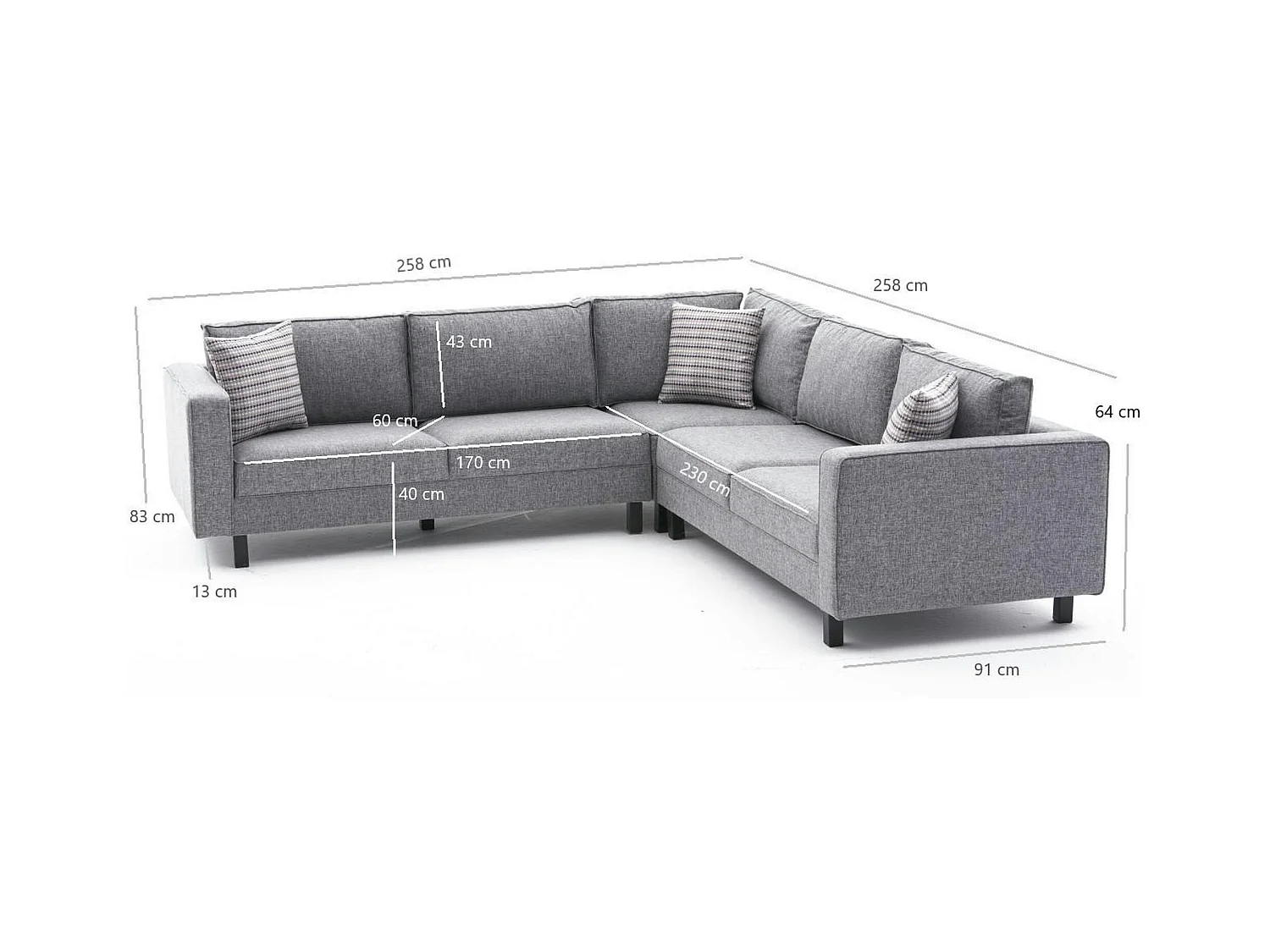 Canapé d’angle réversible gris - pieds droits CORTONA