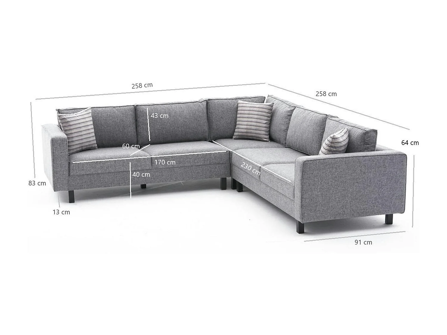 Canapé d’angle réversible gris - pieds droits CORTONA