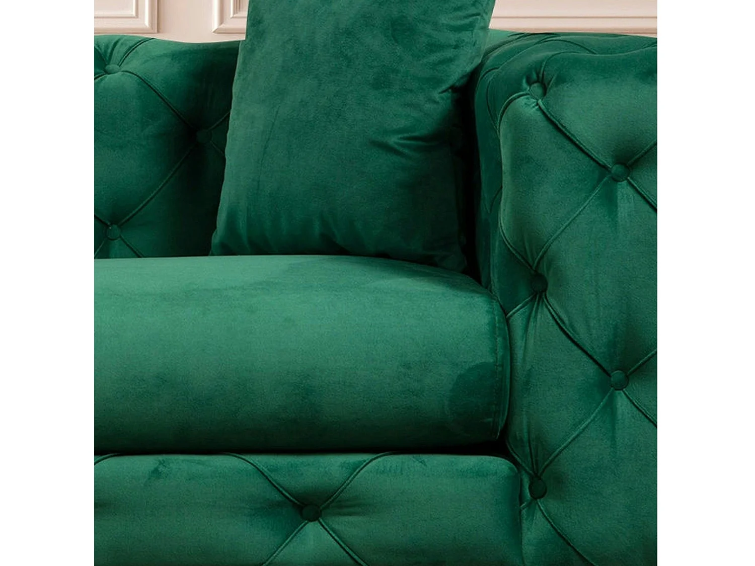 Canapé 2 places vert en velours capitonné DOVER