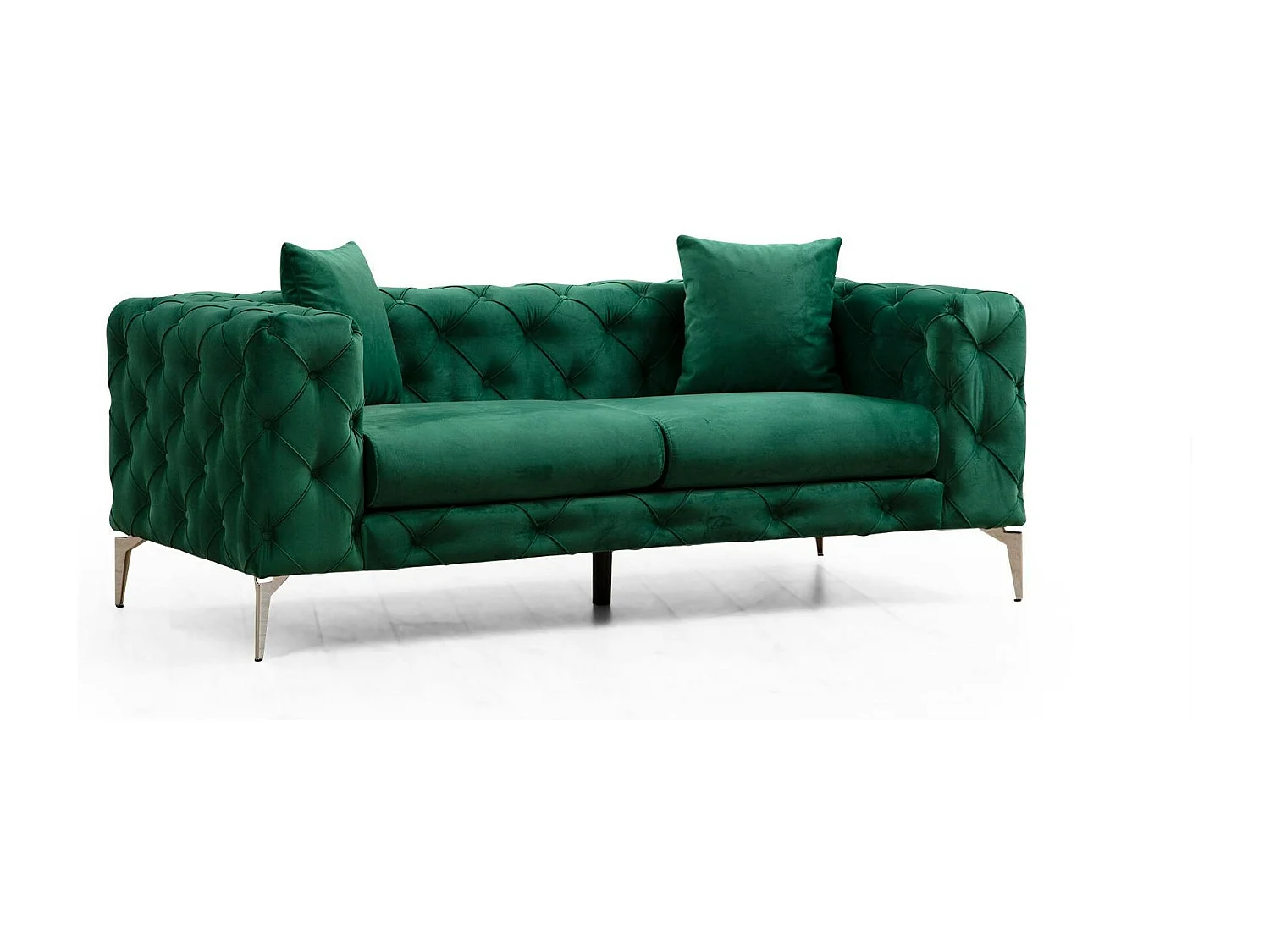 Canapé 2 places vert en velours capitonné DOVER