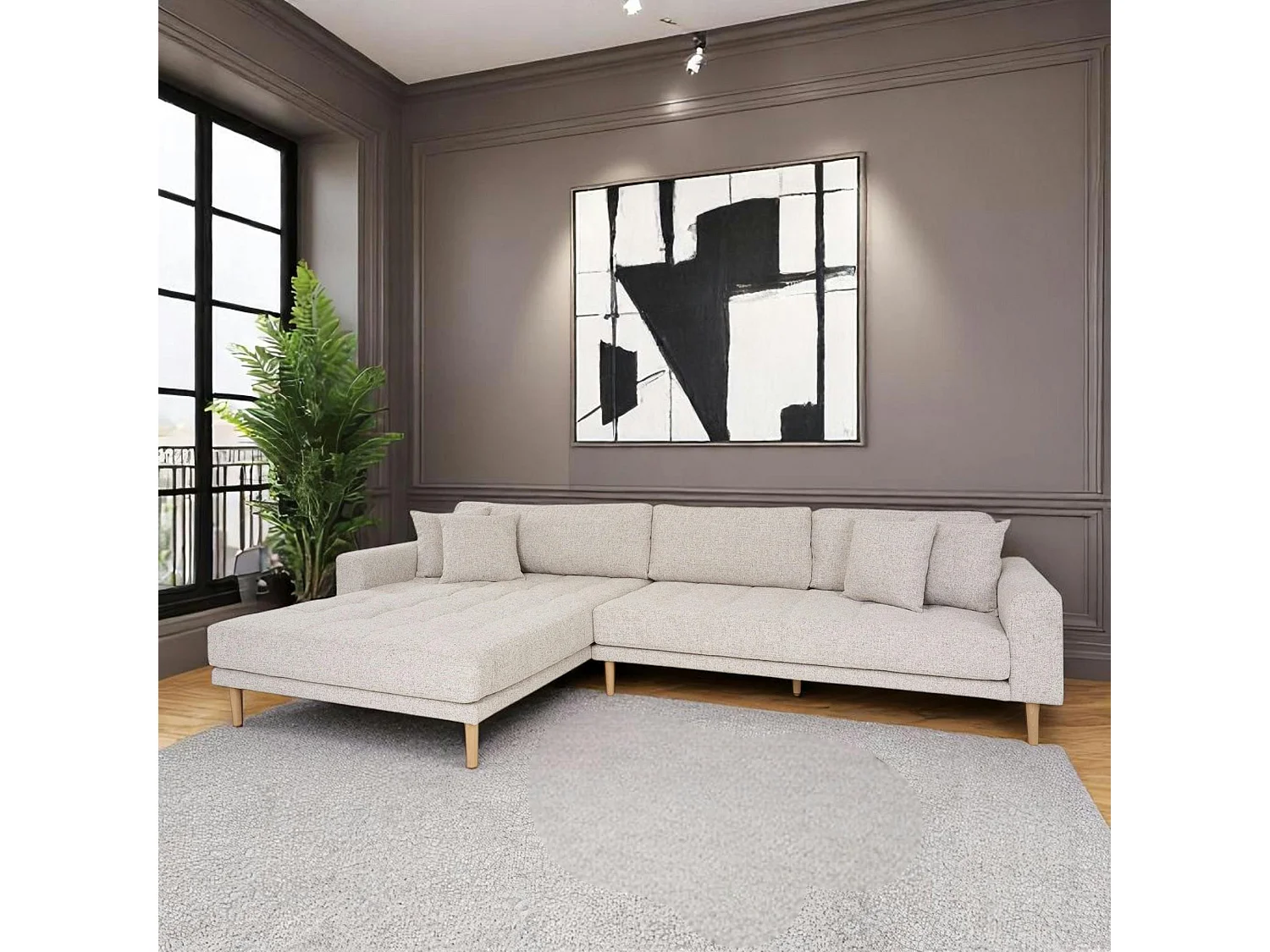 Canapé d'angle beige chiné - côté gauche, 290 cm AMSTERDAM