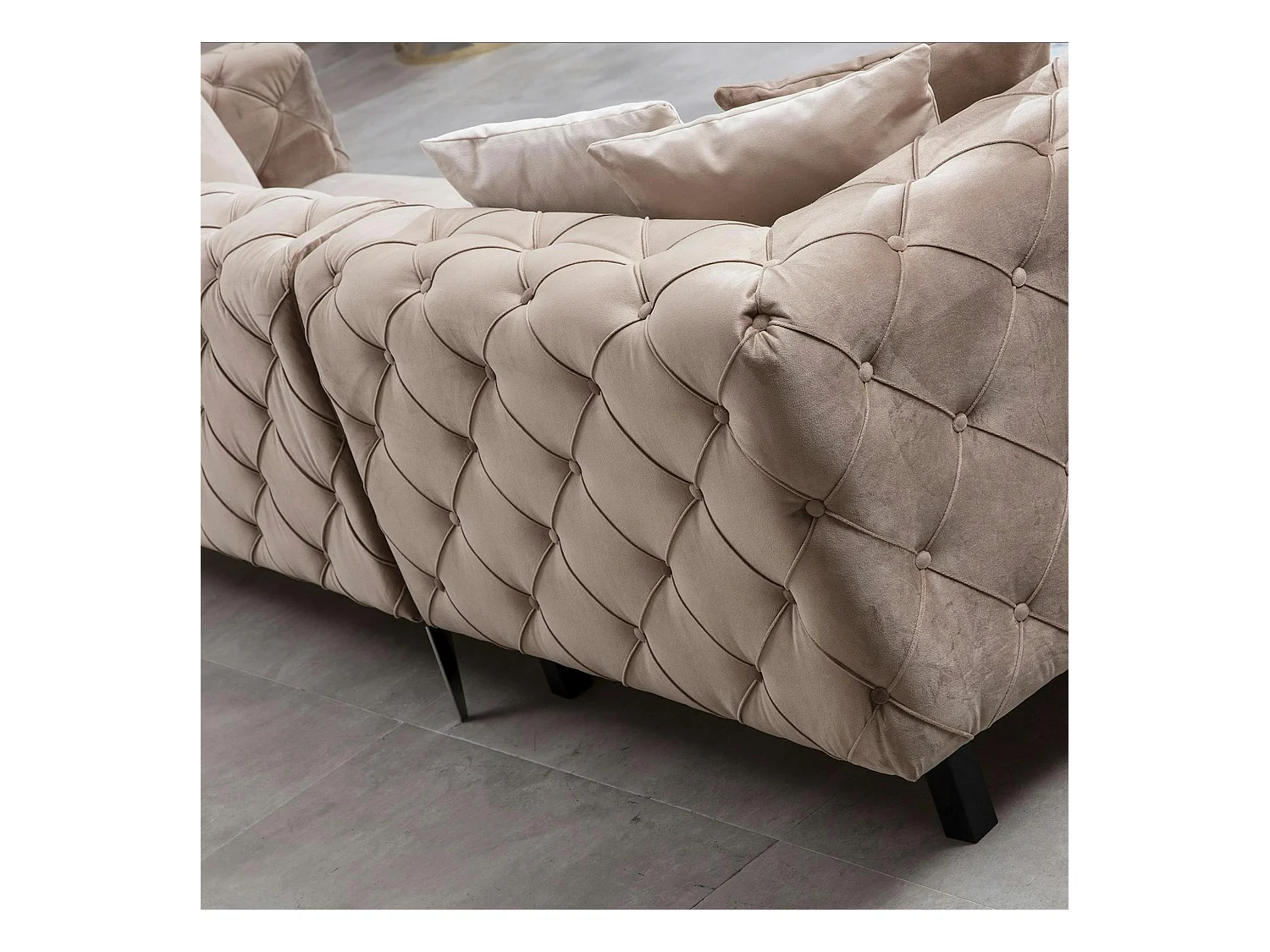 Canapé d'angle beige en velours capitonné - côté droit DOVER