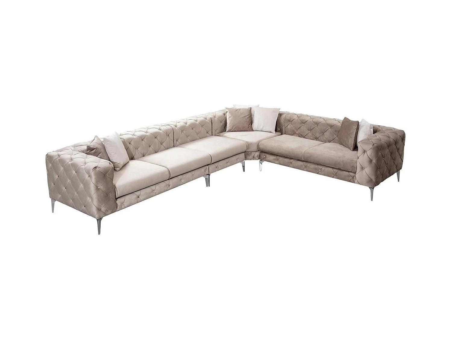 Canapé d'angle beige en velours capitonné - côté droit DOVER