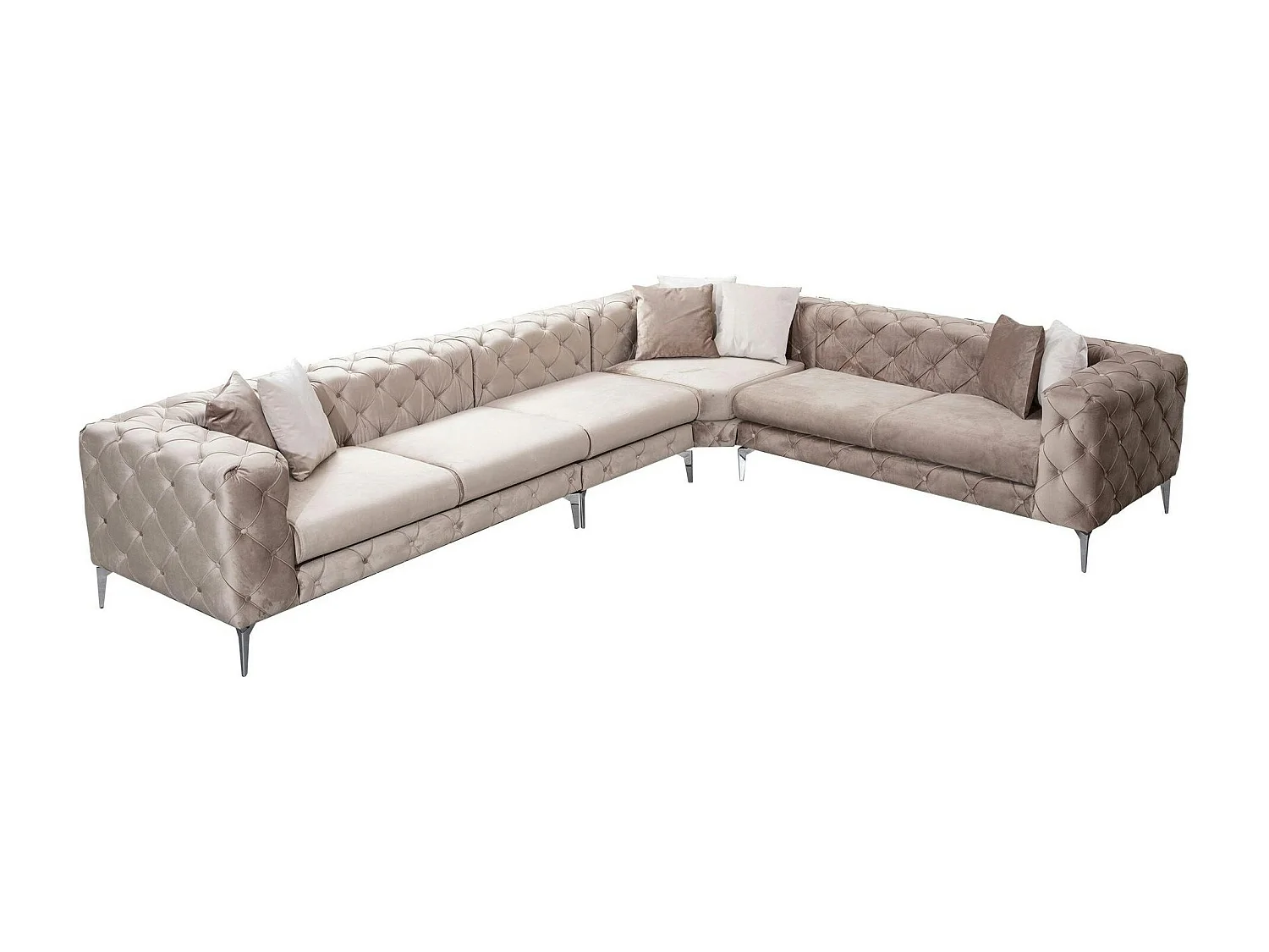 Canapé d'angle beige en velours capitonné - côté droit DOVER