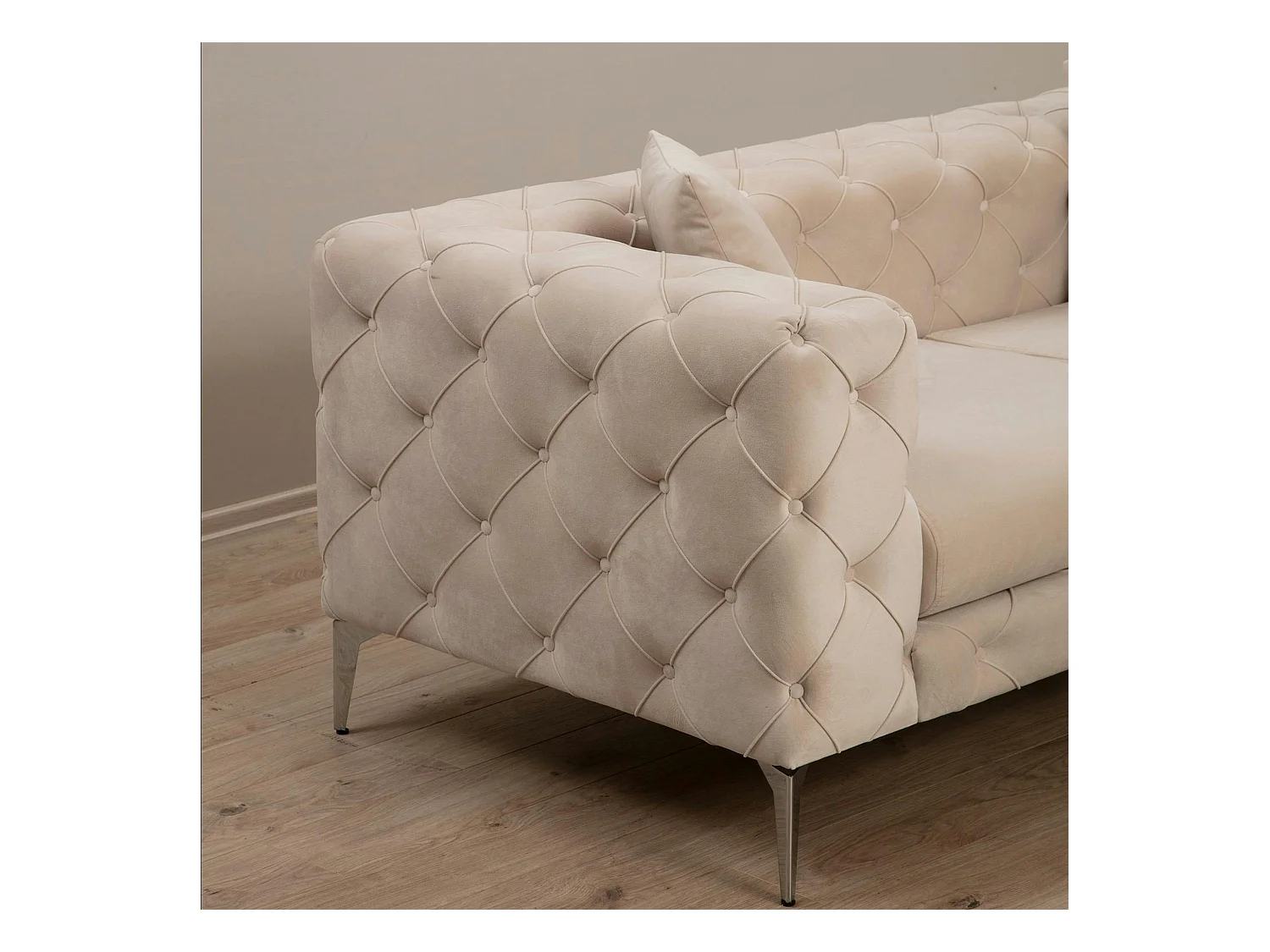 Canapé 2 places beige en velours capitonné DOVER