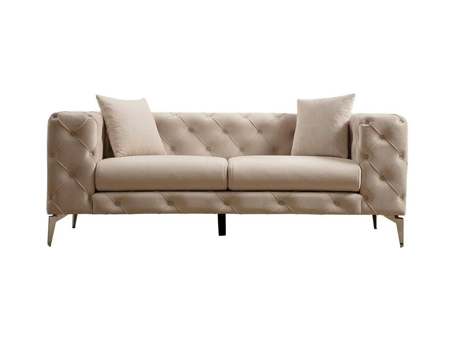 Canapé 2 places beige en velours capitonné DOVER