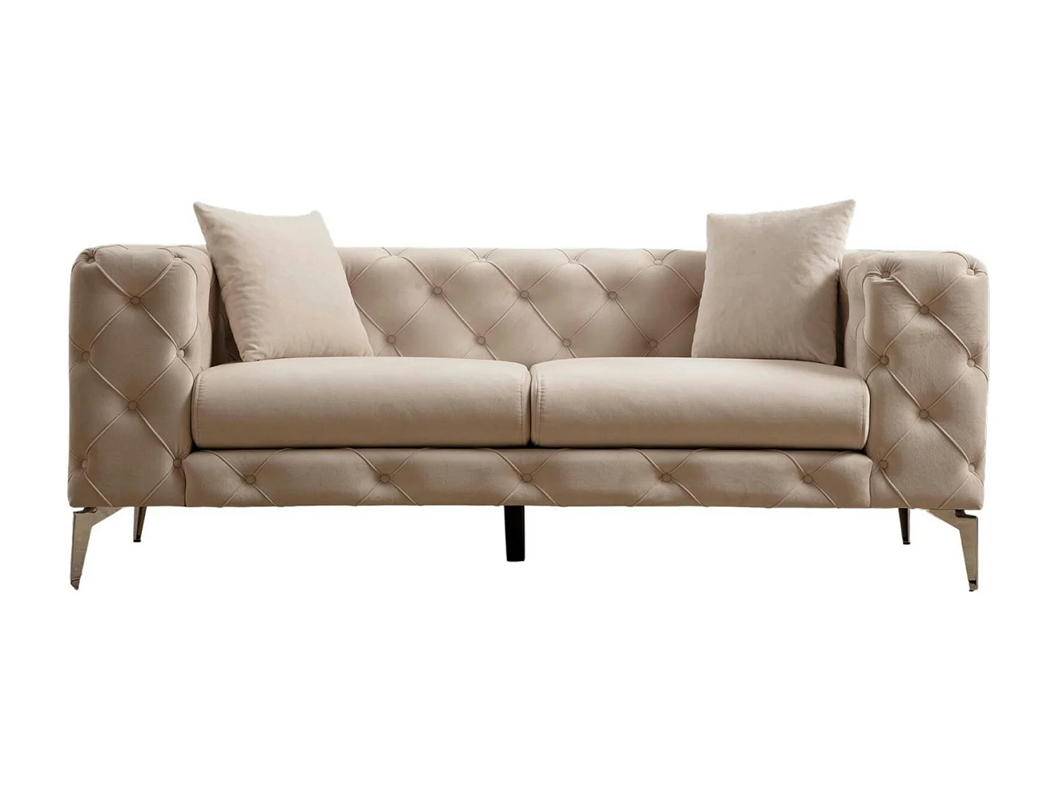 Canapé 2 places beige en velours capitonné DOVER