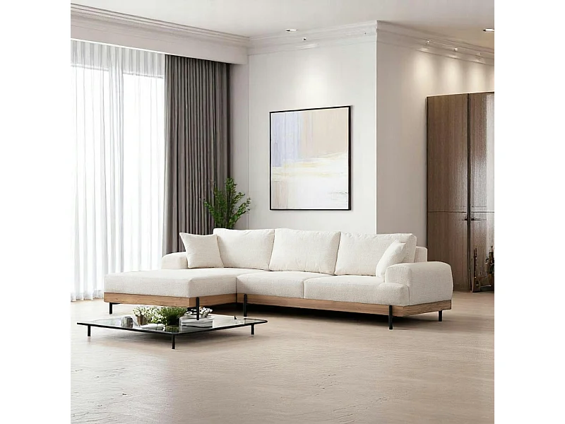 Canapé d'angle blanc - accoudoirs larges, côté gauche TROPEA