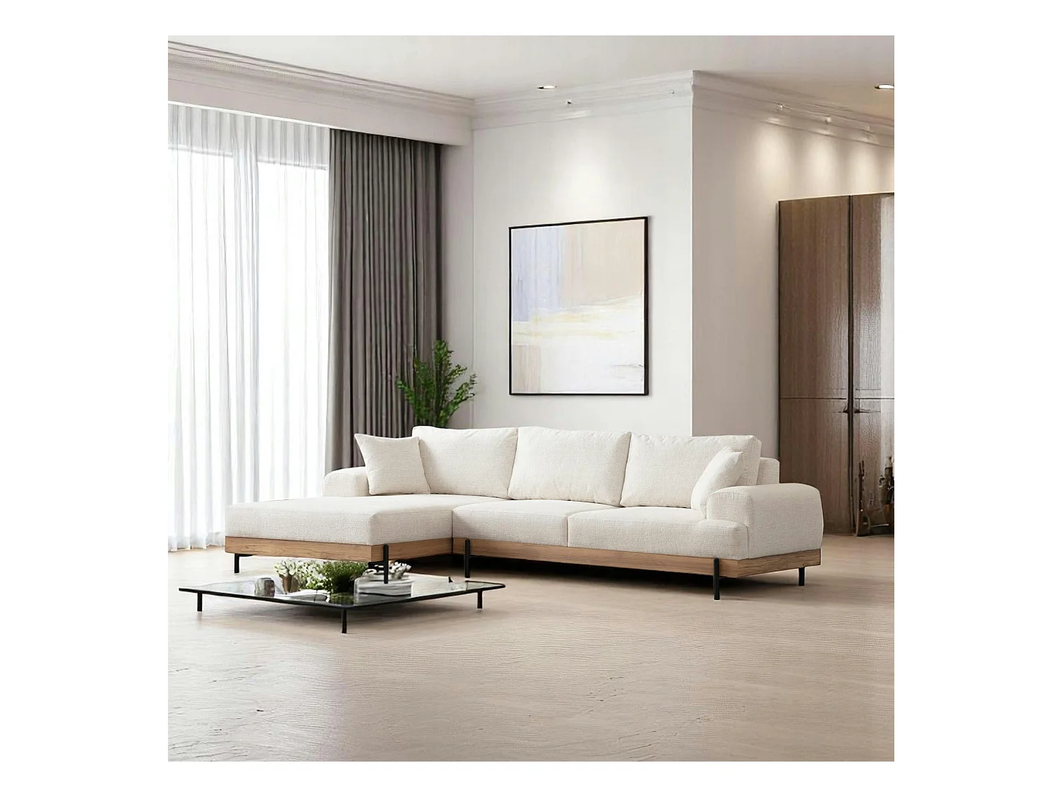 Canapé d'angle blanc - accoudoirs larges, côté gauche TROPEA