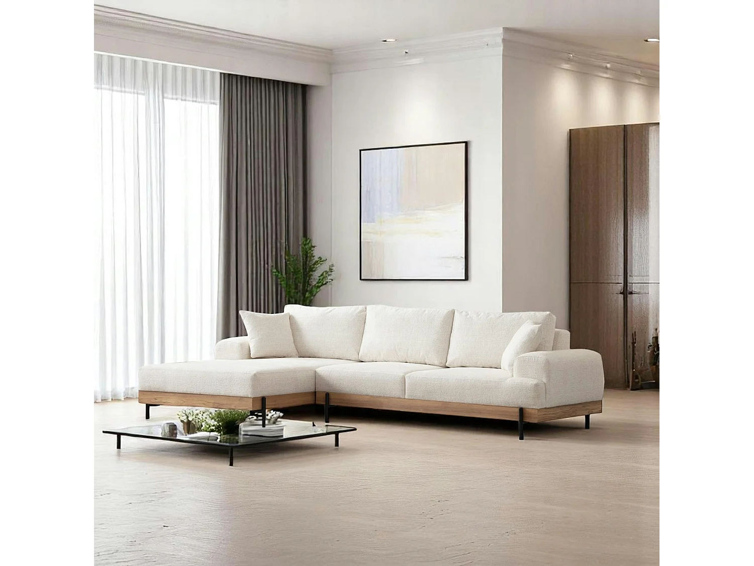 Canapé d'angle blanc - accoudoirs larges, côté gauche TROPEA