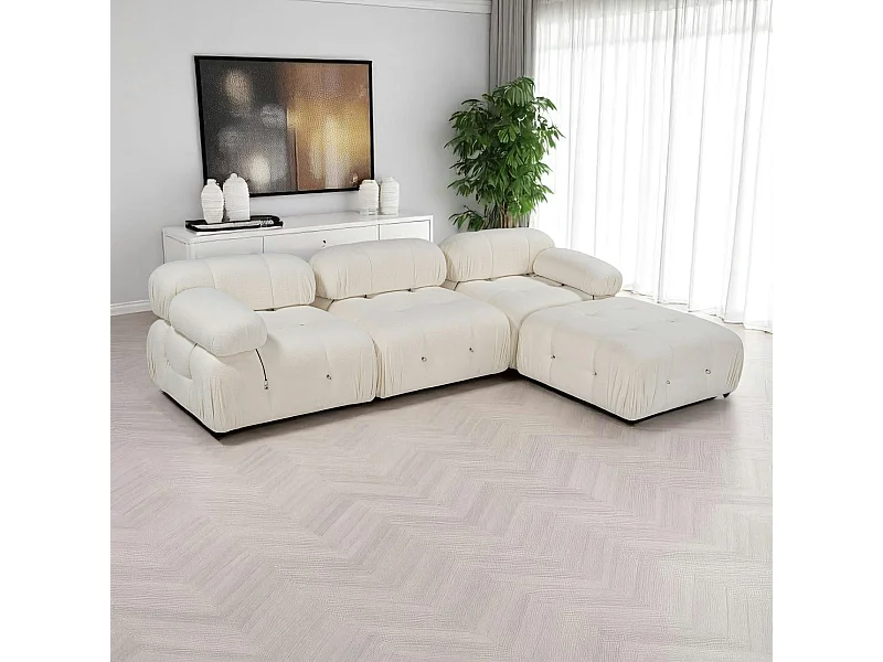 Canapé d'angle modulable écru - tissu bouclette RONDA